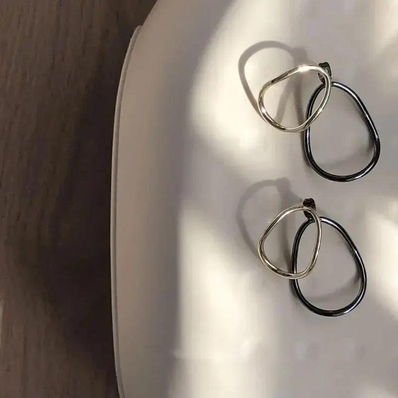 925 Silver Needle Geometric Earrings Women INS Style Cold Light Oval Earrings