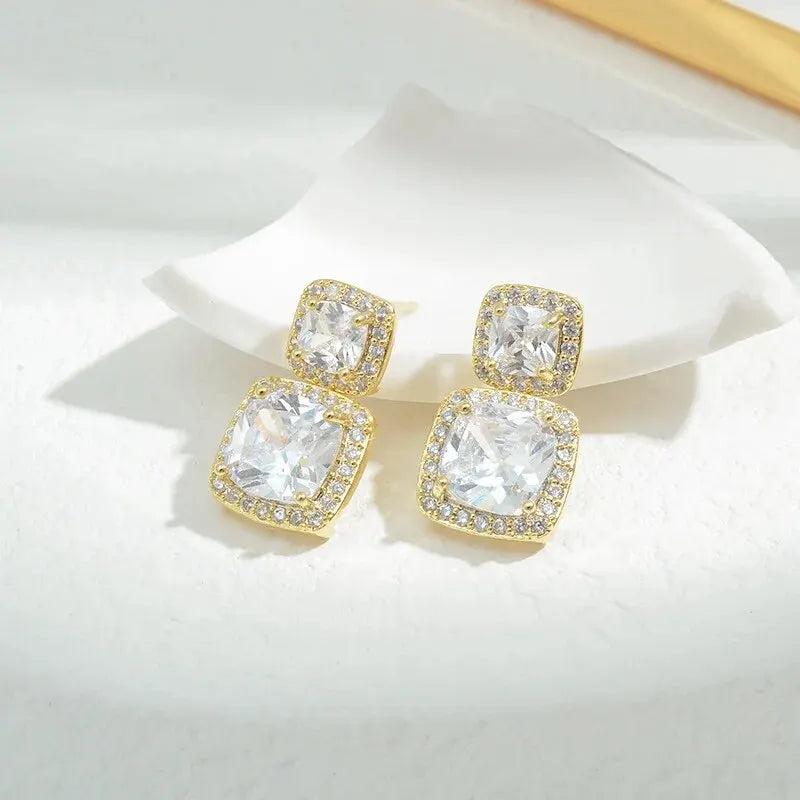 Geometric Zirconia Earrings Square Design