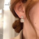 Geometric Zirconia Earrings Square Design