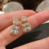Geometric Zirconia Earrings Square Design