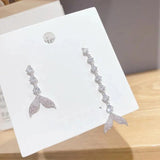 Fish Tail Needle Earrings Zircon Inlay Non-symmetrical