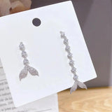 Fish Tail Needle Earrings Zircon Inlay Non-symmetrical