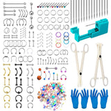 Body Jewelry Piercing Gun Pliers Needles Tool Kit Surgical Steel Nose Septum Lip