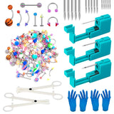 Body Jewelry Piercing Gun Pliers Needles Tool Kit Surgical Steel Nose Septum Lip