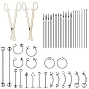 42pcs Stainless Steel Ear Nose Ring Hoop Jewelry Set for Body Piercing