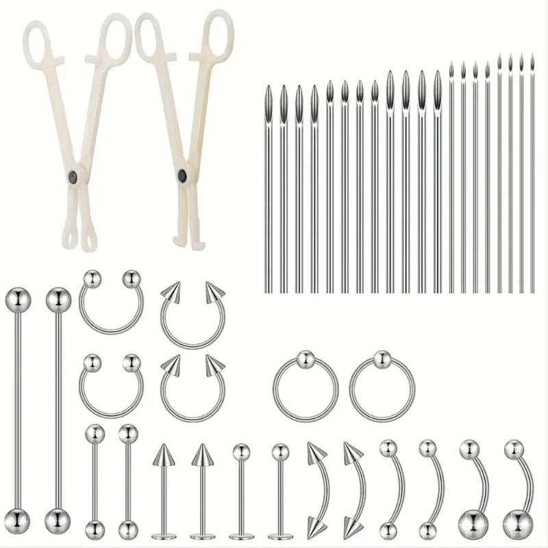 42pcs Stainless Steel Ear Nose Ring Hoop Jewelry Set for Body Piercing