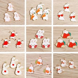 10pcs Mix Enamel Animal Rabbit Charms for DIY Jewelry Making