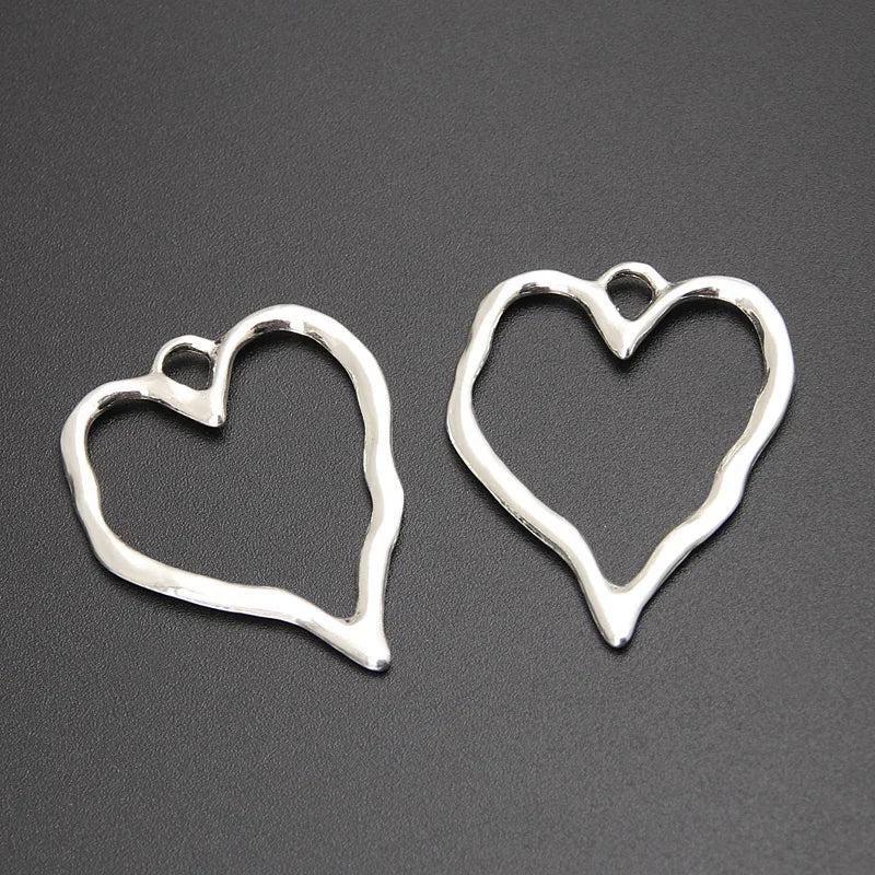 25pcs Silver 37x29mm Hollow Heart Charms Love Pendant DIY Jewelry Making