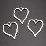 25pcs Silver 37x29mm Hollow Heart Charms Love Pendant DIY Jewelry Making