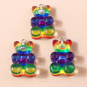10Pcs Gradient Glitter Resin Bear Charms for Jewelry Making