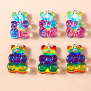 10Pcs Gradient Glitter Resin Bear Charms for Jewelry Making