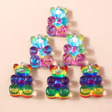 10Pcs Gradient Glitter Resin Bear Charms for Jewelry Making