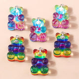 10Pcs Gradient Glitter Resin Bear Charms for Jewelry Making
