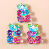 10Pcs Gradient Glitter Resin Bear Charms for Jewelry Making