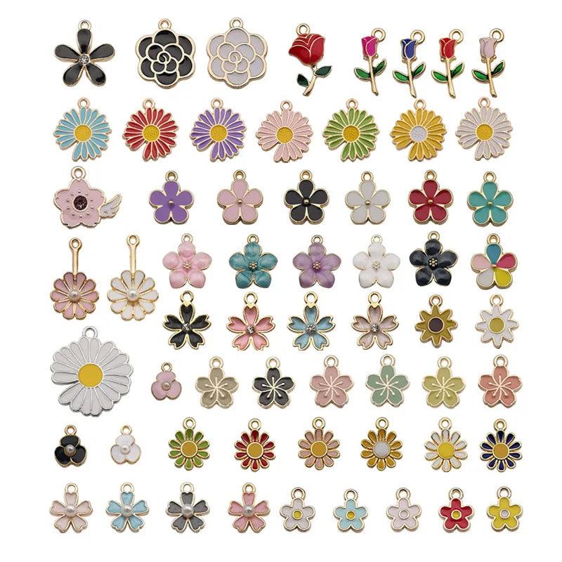 60PCS Enamel Charms Random Mixed Daisy Flower Alloy Necklace Bracelet Drop