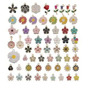 60PCS Enamel Charms Random Mixed Daisy Flower Alloy Necklace Bracelet Drop