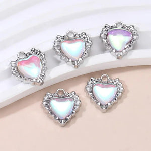 10pcs Heart Enamel Charms Pink Y2K Style Pendants for DIY Accessories Necklace