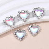 10pcs Heart Enamel Charms Pink Y2K Style Pendants for DIY Accessories Necklace