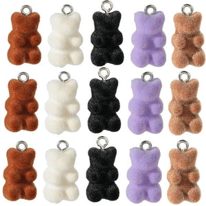 10pcs Velvet Bear Charms Flatback Resin Pendant DIY Jewelry Making Accessories