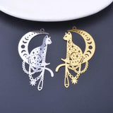 6pcs Stainless Steel Moon and Cat Charms Brass Pendant DIY Jewelry