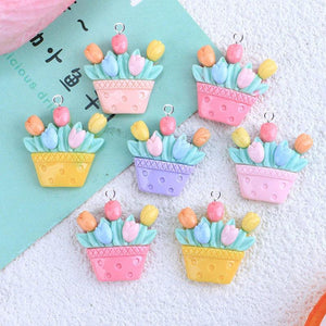 10pcs Korea Bright Flower Basket Charms Pendant For Jewelry Making