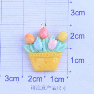 10pcs Korea Bright Flower Basket Charms Pendant For Jewelry Making