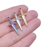 10pcs Stainless Steel Mini Cross Knight Sword Charms For Jewelry Making
