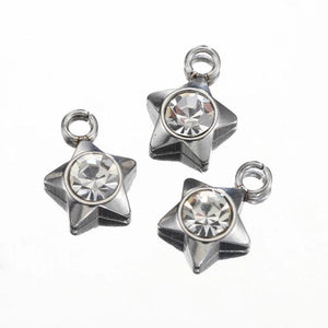 20pcs Stainless Steel Rhinestone Hearts Pendants for Jewelry Making