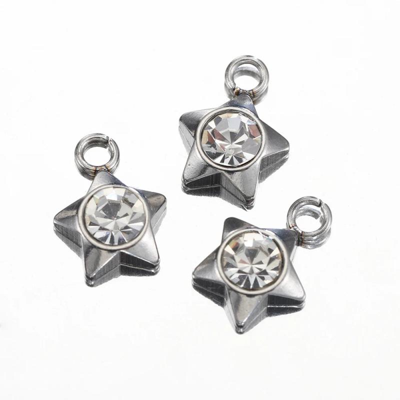 20pcs Stainless Steel Rhinestone Hearts Pendants for Jewelry Making