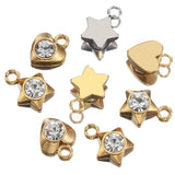 20pcs Stainless Steel Rhinestone Hearts Pendants for Jewelry Making