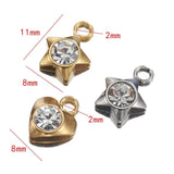 20pcs Stainless Steel Rhinestone Hearts Pendants for Jewelry Making