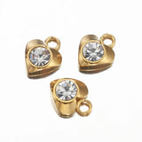 20pcs Stainless Steel Rhinestone Hearts Pendants for Jewelry Making