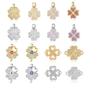 3pcs Copper Zircon Hollow Clover Lucky Eye Connectors Pendant