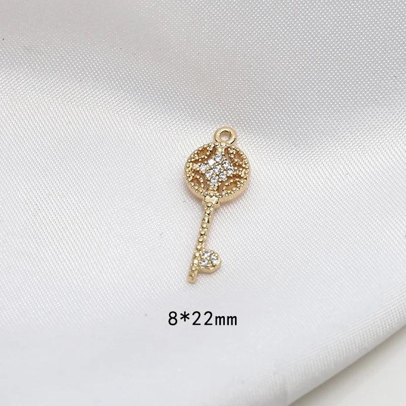 6pcs Copper Micro Zircon Key Lock Pendant Set