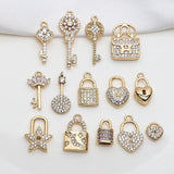 6pcs Copper Micro Zircon Key Lock Pendant Set