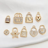 6pcs Copper Micro Zircon Key Lock Pendant Set
