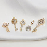 6pcs Copper Micro Zircon Key Lock Pendant Set