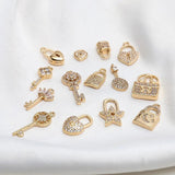 6pcs Copper Micro Zircon Key Lock Pendant Set