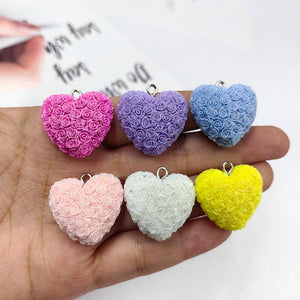 10pcs Korea Rose Flowers Love Heart Charms for Jewelry Making Findings