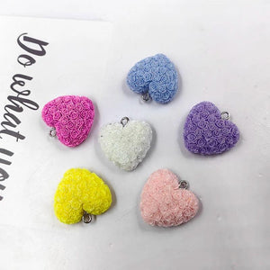 10pcs Korea Rose Flowers Love Heart Charms for Jewelry Making Findings