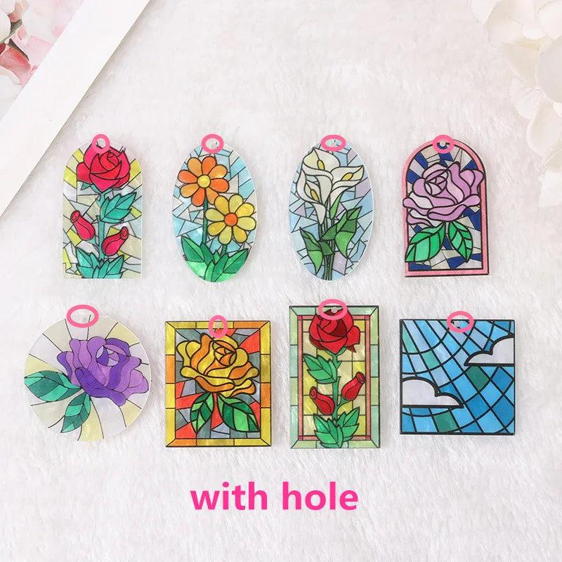 8Pcs Acrylic Flower Rose Cloud Girl Necklace Pendant DIY Accessory