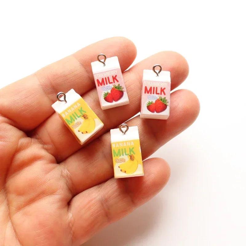 10pcs Fruit Milk Charms Resin 3D Banana Strawberry for DIY Jewelry Making