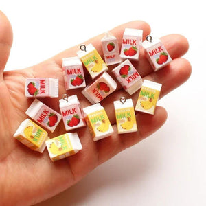 10pcs Fruit Milk Charms Resin 3D Banana Strawberry for DIY Jewelry Making