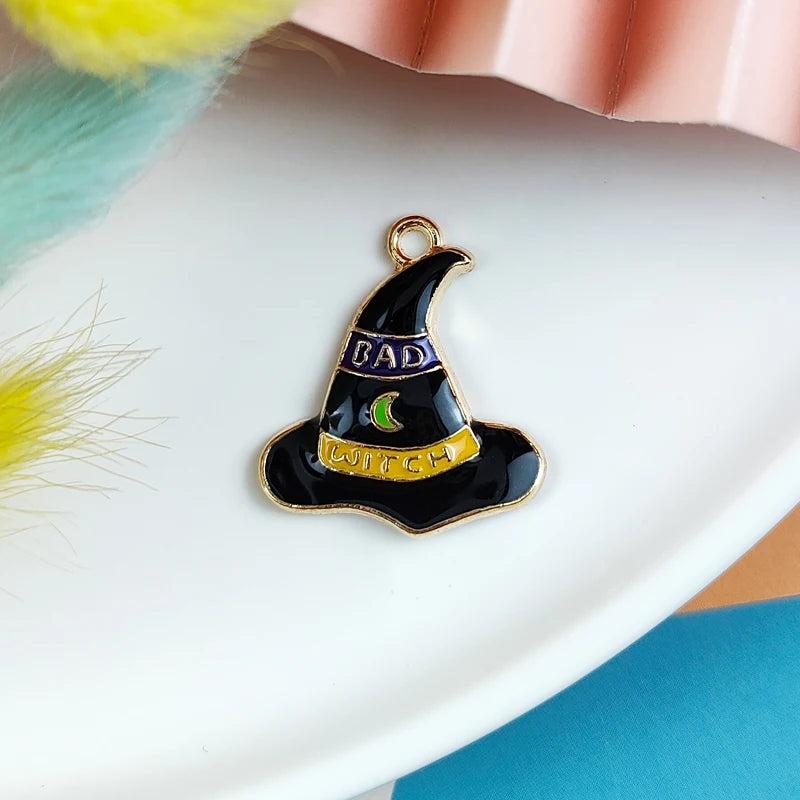 10pcs/pack Good/Bad Witch Enamel Charms Wizard Hat Metal Pendants