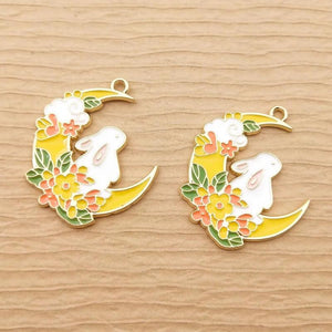 10pcs Moon Rabbit Charm for Jewelry Making Enamel Pendant