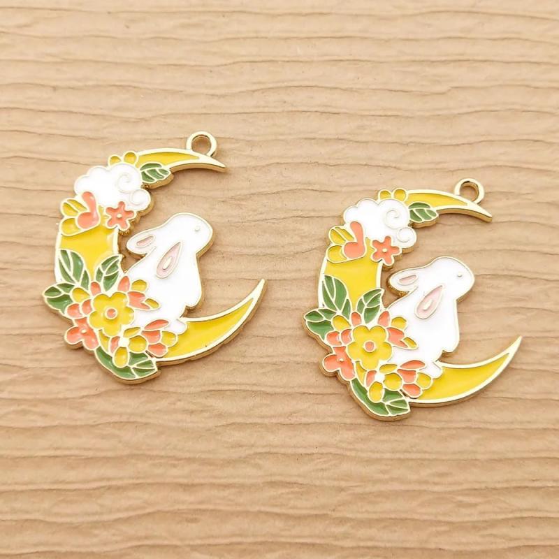 10pcs Moon Rabbit Charm for Jewelry Making Enamel Pendant