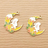10pcs Moon Rabbit Charm for Jewelry Making Enamel Pendant