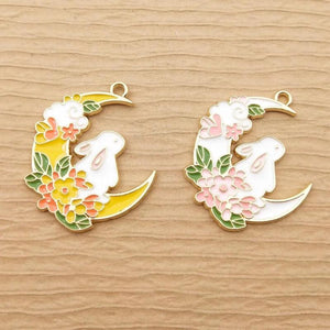 10pcs Moon Rabbit Charm for Jewelry Making Enamel Pendant