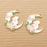 10pcs Moon Rabbit Charm for Jewelry Making Enamel Pendant