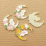 10pcs Moon Rabbit Charm for Jewelry Making Enamel Pendant